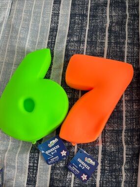 67 squishy Squeeze Number Toy 6 & 7 - Bright Green and Neon Orange